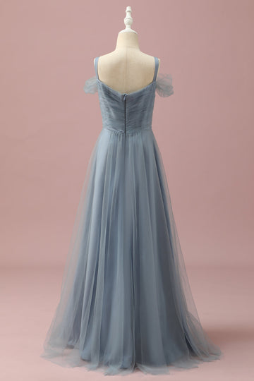 Szary niebieski Cold Shoulder Tiul Junior Bridesmaid Dress